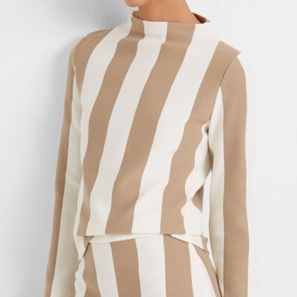 Club Monaco Tops - Club Monaco Striped Mockneck Top - White Khaki Vertical Stripes - size L